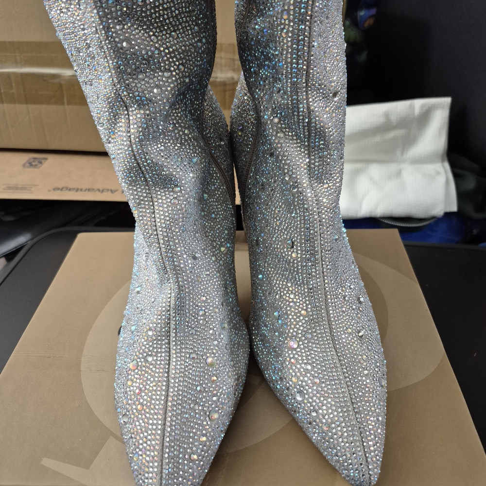 Elegant Silver Rhinestone Women's Boots Size 11 - Picture 6 of 7